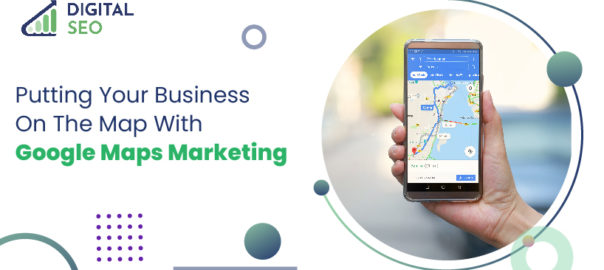 Poster of Digital SEO depicting a hand holding a mobile showing google map indicating the significance of google map & benefits of listing a business in google maps